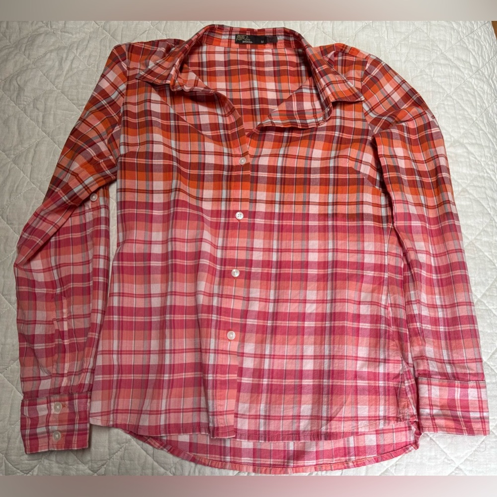 Women’s prana button down orange/red/pink Cotton shirt size M